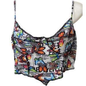 Shein Butterfly Top-Stitching Bandana Hem Bustier  Crop Cami Top (Medium)